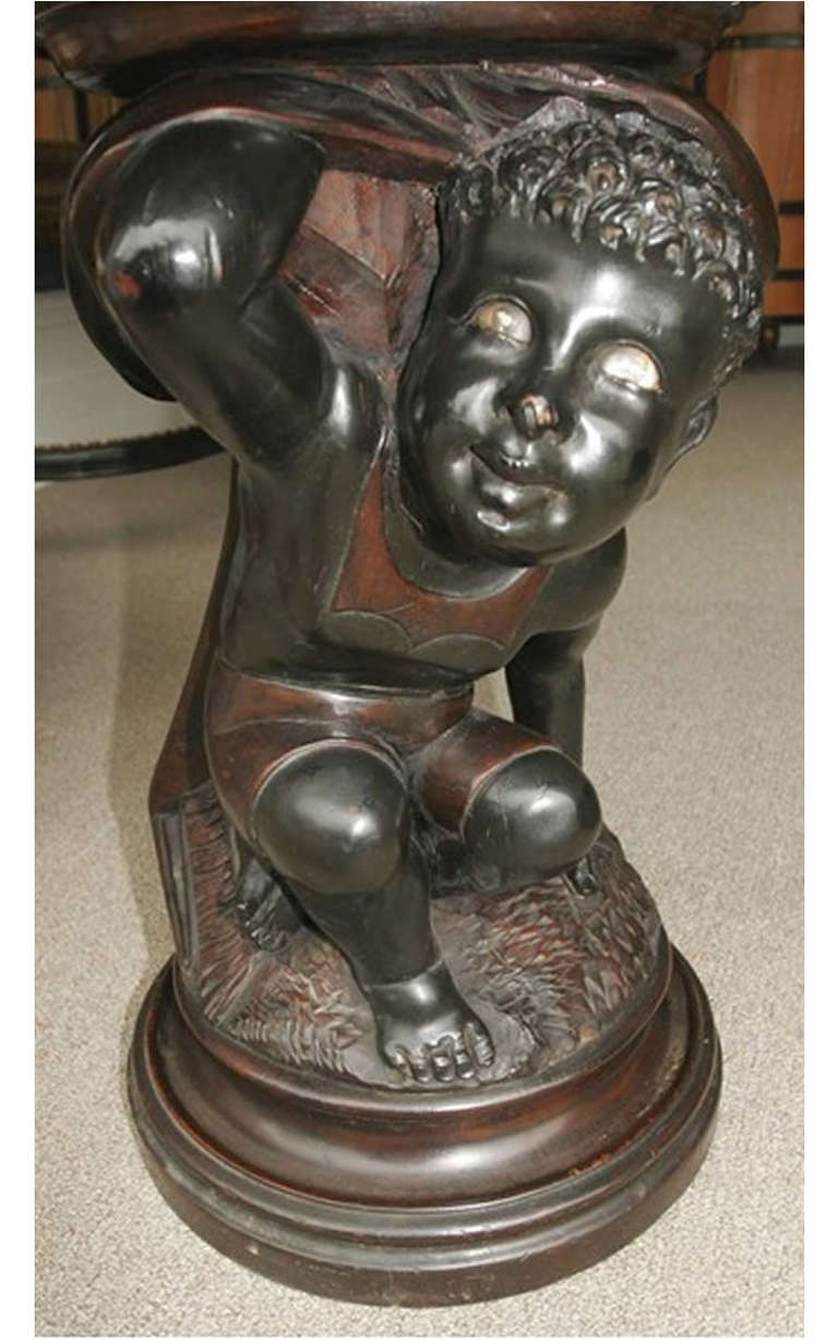 Carved Wood Low Table With Speciman Marble Top