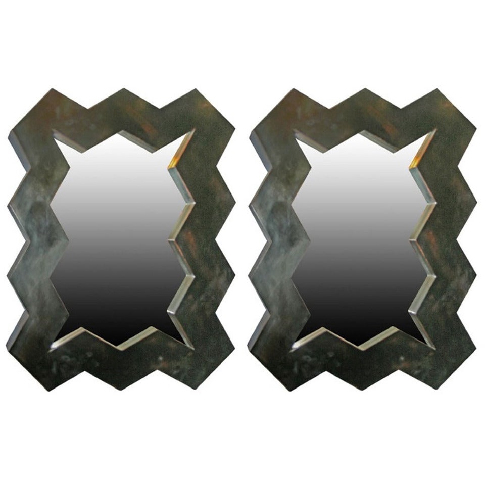 Pair of Custom "Zig Zag" Mirrors in Ebonized wood For Sale