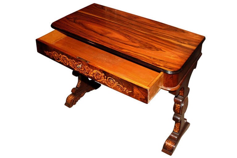 Rosewood and Walnut Marquetry Writing Table