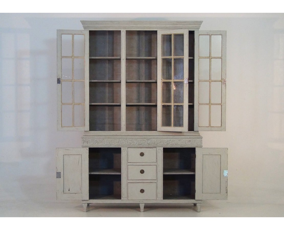 19th Century Swedish Late Gustavian Three-Door Painted Vitrine Cabinet