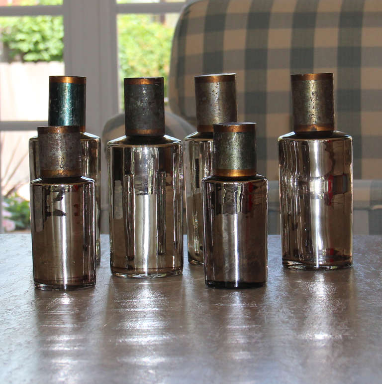 French Mercury Glass Bottles In Excellent Condition In Wichita, KS