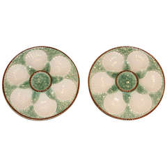 Pair of French Majolica Oyster Plates