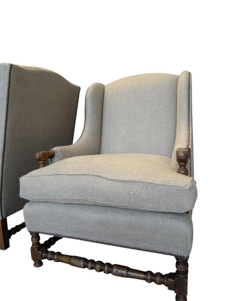 Pair of French Oak Wingback Bergere Chairs 2