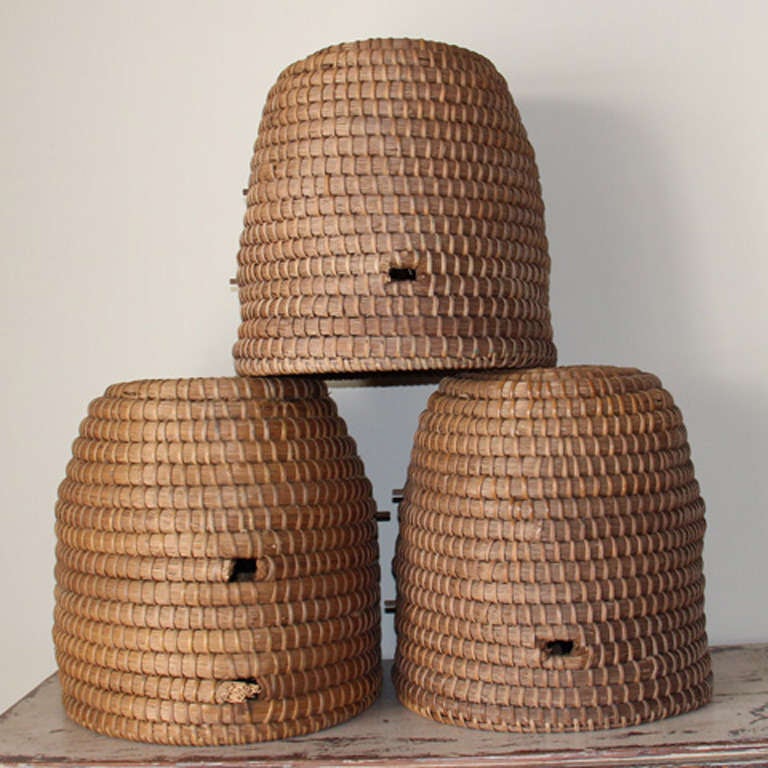Great vintage bee skep from Holland. A bee skep is a woven basket used as a bee hive. Bee skeps have been used for about 2000 years. The inside of the skep is open and the bees produce their own honeycomb and attach it to the interior walls. The