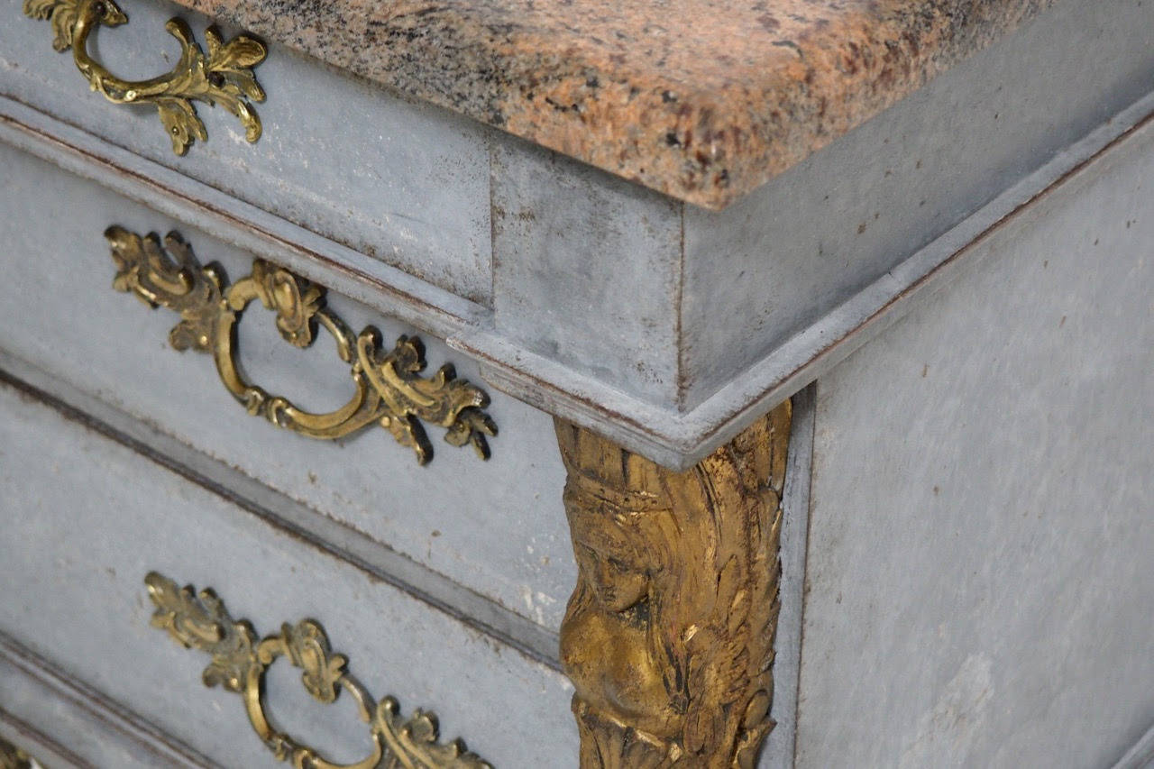 Swedish Chest of Drawers with Marble Top and Giltwood Detail, 19th