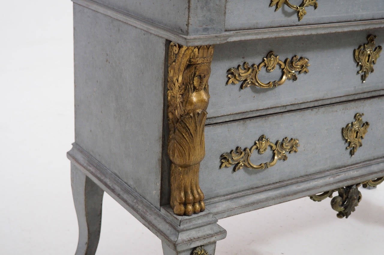 Swedish Chest of Drawers with Marble Top and Giltwood Detail, 19th
