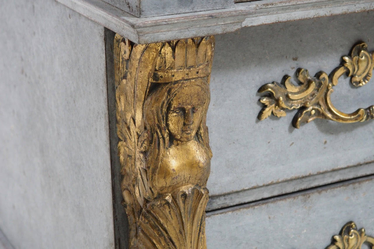 Swedish Chest of Drawers with Marble Top and Giltwood Detail, 19th