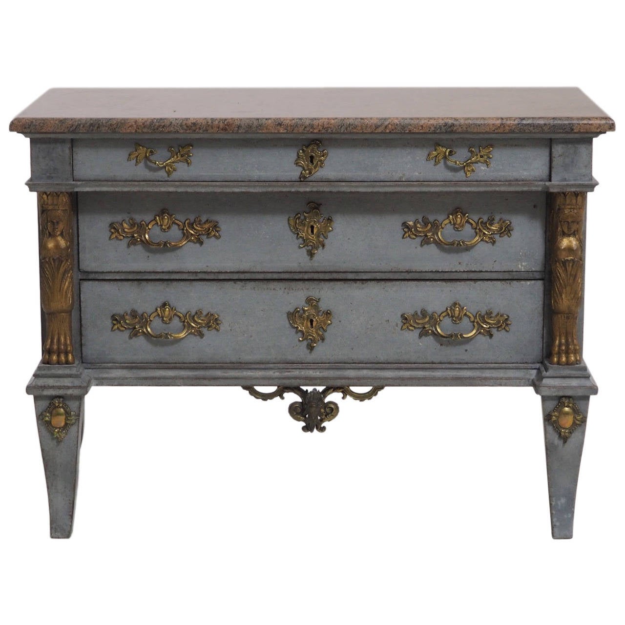 Swedish Chest of Drawers with Marble Top and Giltwood Detail, 19th
