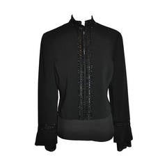 Oscar de la Renta Black Poet's Blouse and Matching Open Black Jacket 3