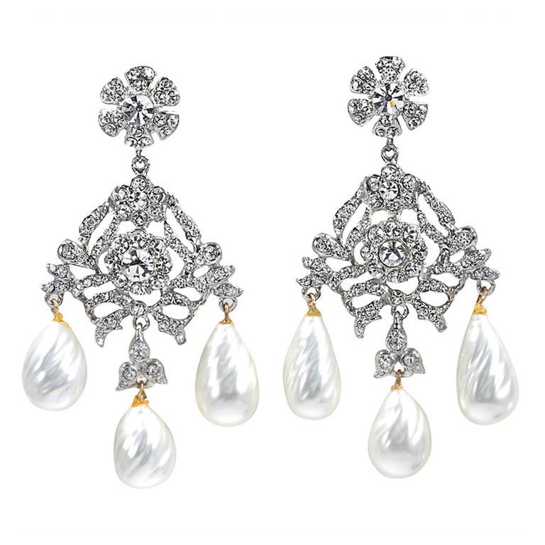 Huge Glamorous Georgian Style Faux Diamond Pearl Chandeliers.