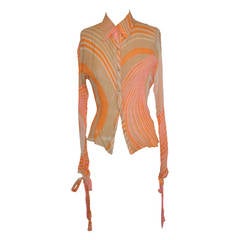 Roberto Cavalli Multi-Color Silk Chiffon with Cuff Ties Blouse 10