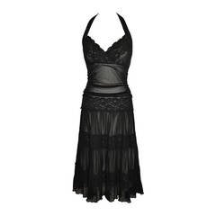 Vintage Black Fully Lined Three-Tiered Net & Lace Lounge Dress