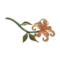 Bob Mackie Signed Pink Enamel Lily Fashion Brooch Pendant Pin 7