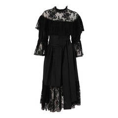 1970s Yves St Laurent 1976 rich peasant collection lace & silk cocktail dress 1