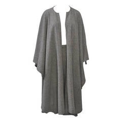 Halston Gray Wool Cape and Skirt
