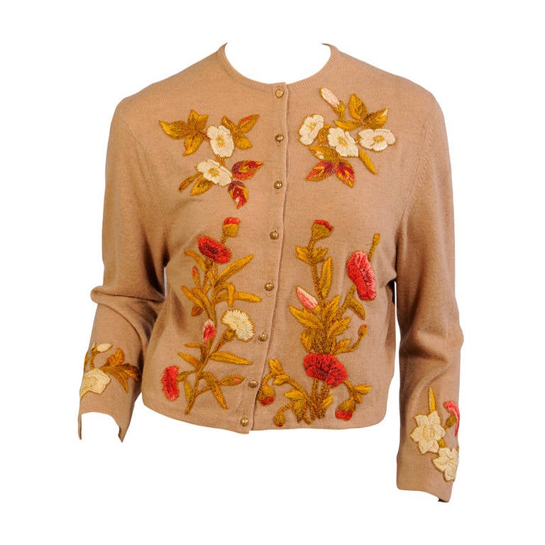 Helen Bond Carruthers 1950's Hand Appliqued Cashmere Sweater