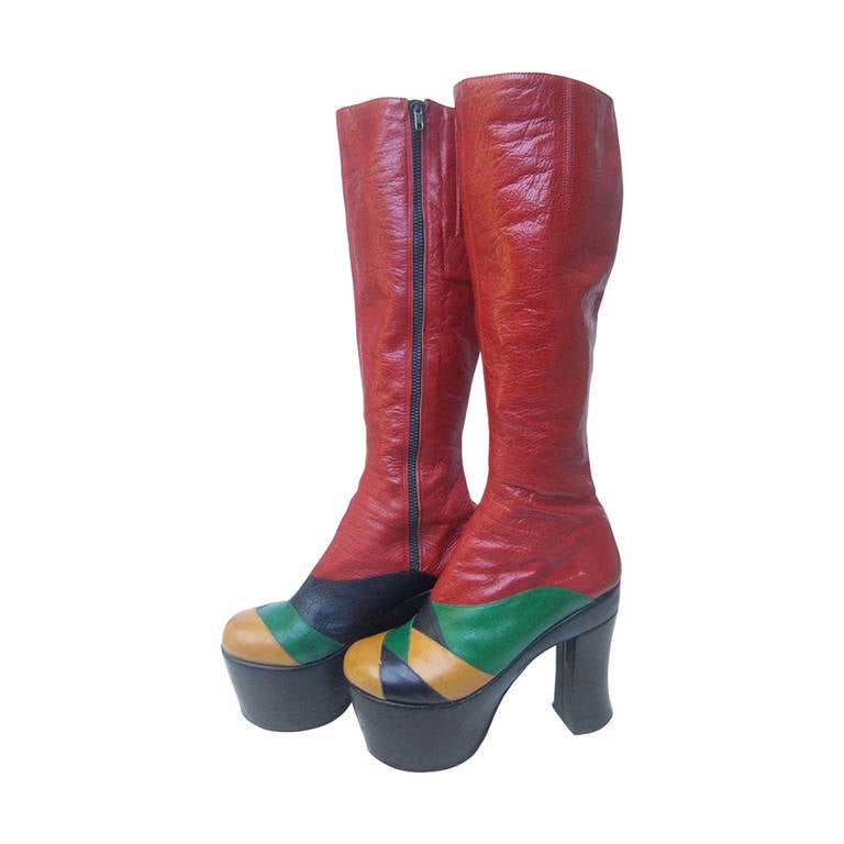 1970s Incredible Glam Rock Leather Platform Boots Made in Italy