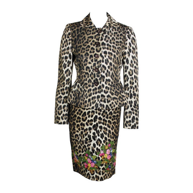 Moschino 1990s Leopard Print Embroidered Dress and Jacket For Sale