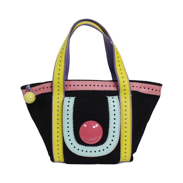 Moschino 1990s Canvas & Leather Pastel Handbag For Sale