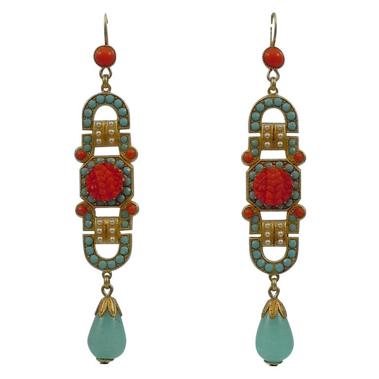 Askew London 'Art Deco' Long Drop Earrings