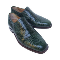 Retro Genuine Alligator Men's Green Dress Shoes Made in Italy US Size 7