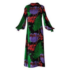 1969 Lanvin Floral Velvet Blouson Sleeve Maxi Gown