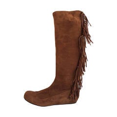 Lanvin Brown Suede Fringed Boots