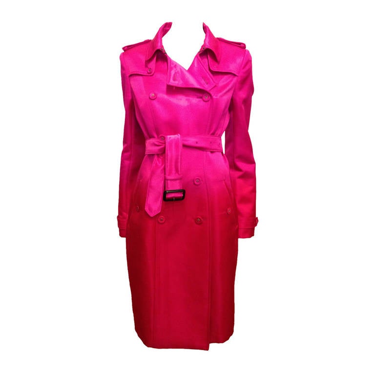 Burberry Magenta and Red Ombré Satin Trench Coat at 1stDibs | magenta trench  coat