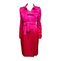 Burberry Magenta and Red Ombré Satin Trench Coat