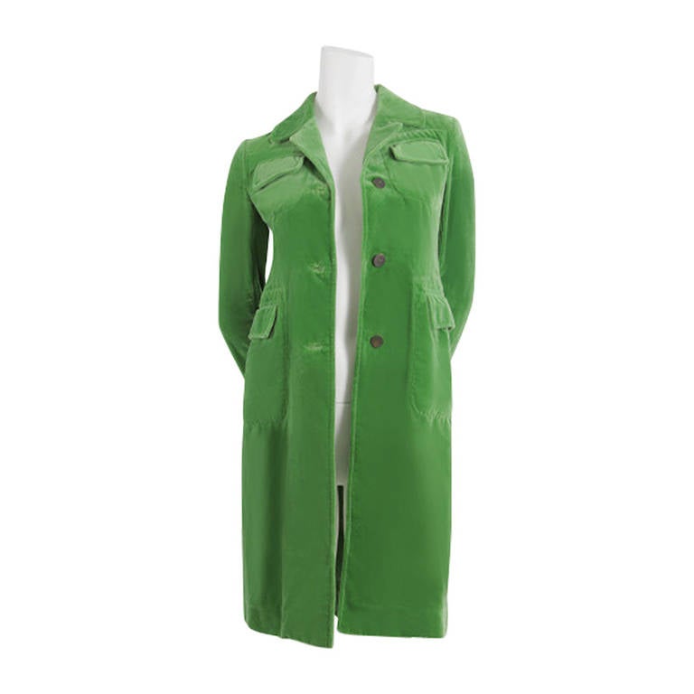 Marni Pea Green Velvet Coat - Size XS For Sale