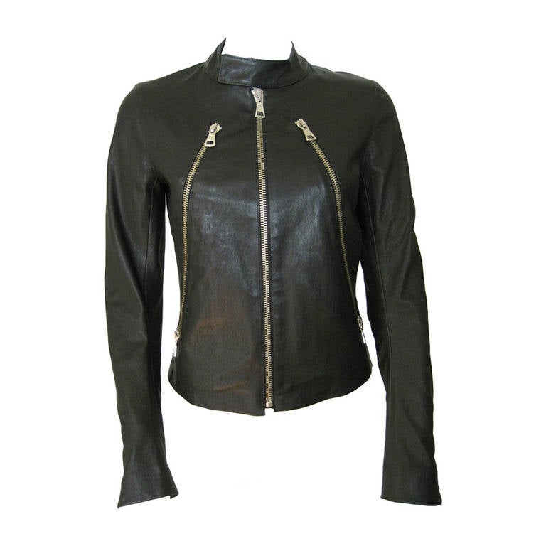Martin Margiela black leather biker jacket