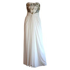 Stunning Luis Estevez Vintage White Sequin Grecian Goddess Gown