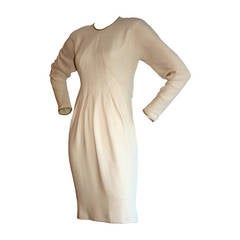 Geoffrey Beene Vintage Winter White Long Sleeve Dress w/ Gold Leather