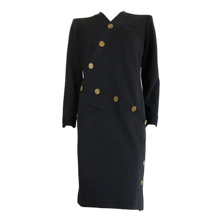 Vintage YVES SAINT LAURENT COUTURE Asymmetrical disk button dress For Sale