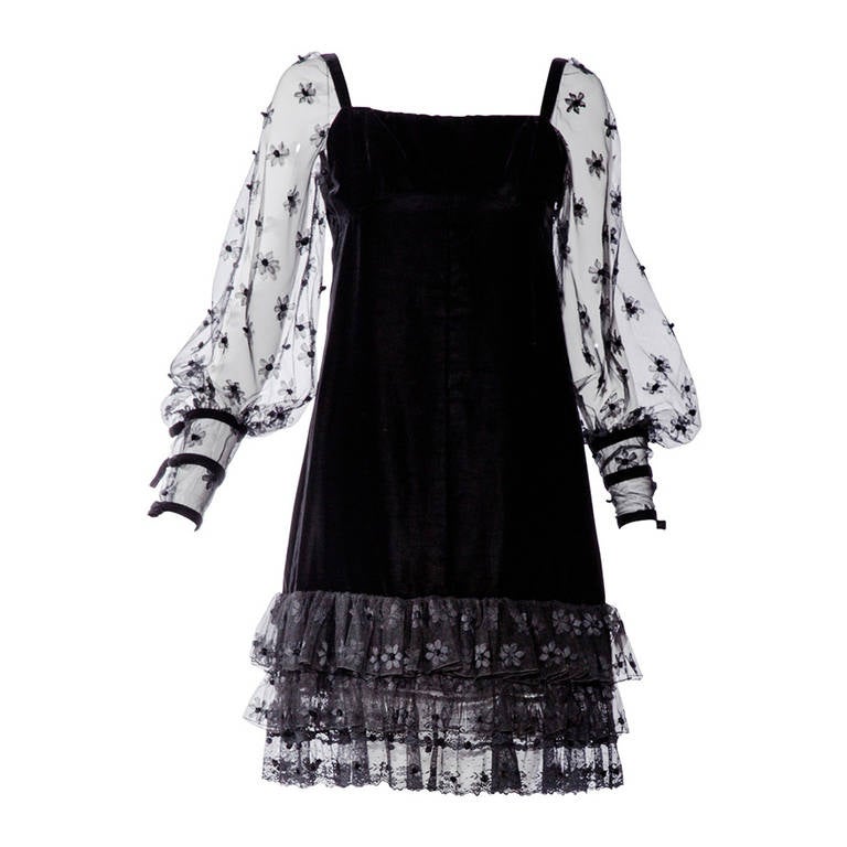 Haute Couture Christian Dior Vintage  Black Velvet Lace 1970s dress