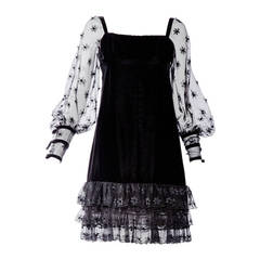 Haute Couture Christian Dior Vintage Black Velvet and lace cocktai 70sl dress 10