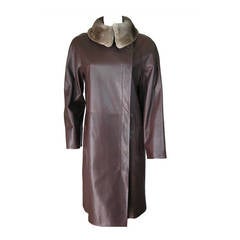 Hermes brown leather coat with Beaver collar