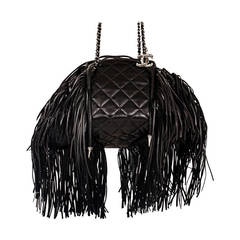 Chanel Black Quilted Lambskin "Dallas" Drawstring Runway Fringe Bag