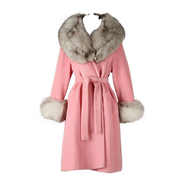 Vintage 1960's Lilli Ann Pink Wool Fox Fur Coat