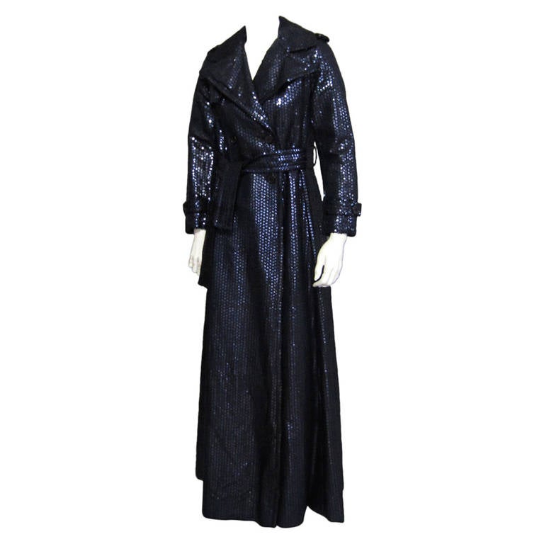 BILL BLASS for BOND St. Navy Sequin Trench Coat