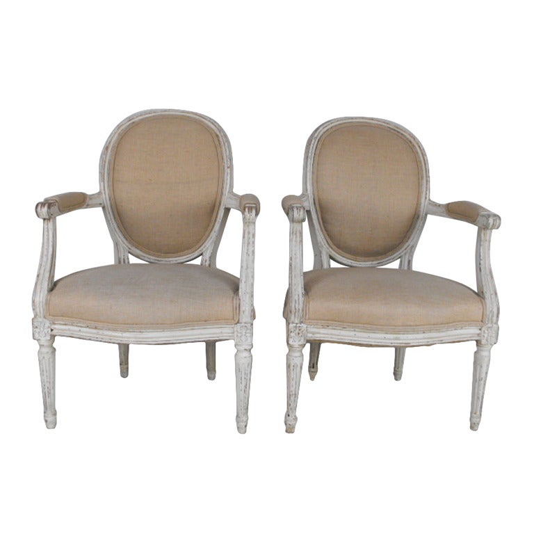 Pair of French Fauteuils in the Louis XVI Style
