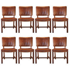 Set of Eight Stig Thoresen-Lassen Cognac Leather Dining Chairs, Denmark, 1930