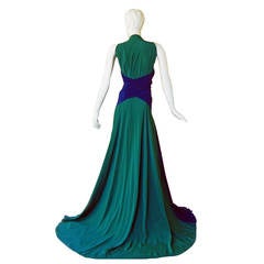 Vionnet Colorblock Emerald Green & Navy Silk Gown with Train 1