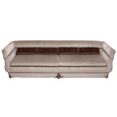 Custom Gondola Sofa In Cocoa & Chocolate Pin Stripped Velvet Upholstery 7