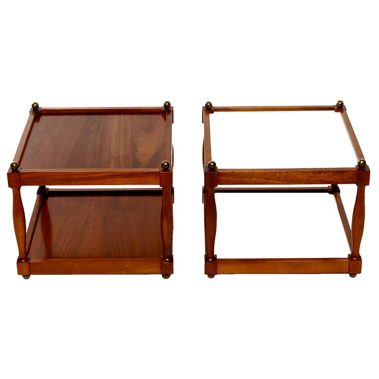 Pair of Reversible Walnut, Brass and Micarta Low Coffee Tables