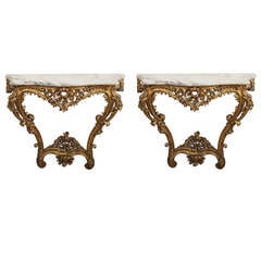 Pair of Louis XV Style Gilt Wall Mounted Consoles
