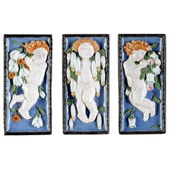 Michael Powolny / Wiener Keramik / Three Reliefs: Putti With Flowers