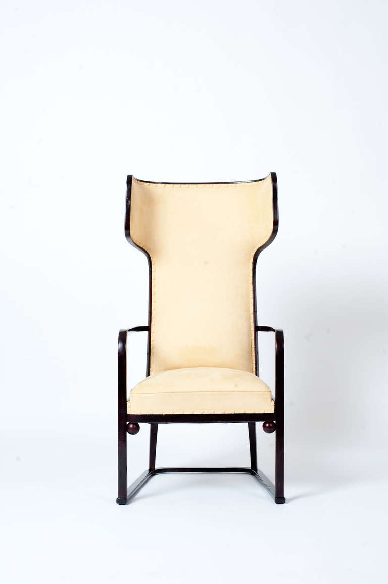 Polished Josef Hoffmann, upholstered Armchair, Vienna Secession