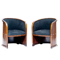 Antique Josef Hoffmann, two Armchairs, so-called Barrel Chairs, Vienna Secession