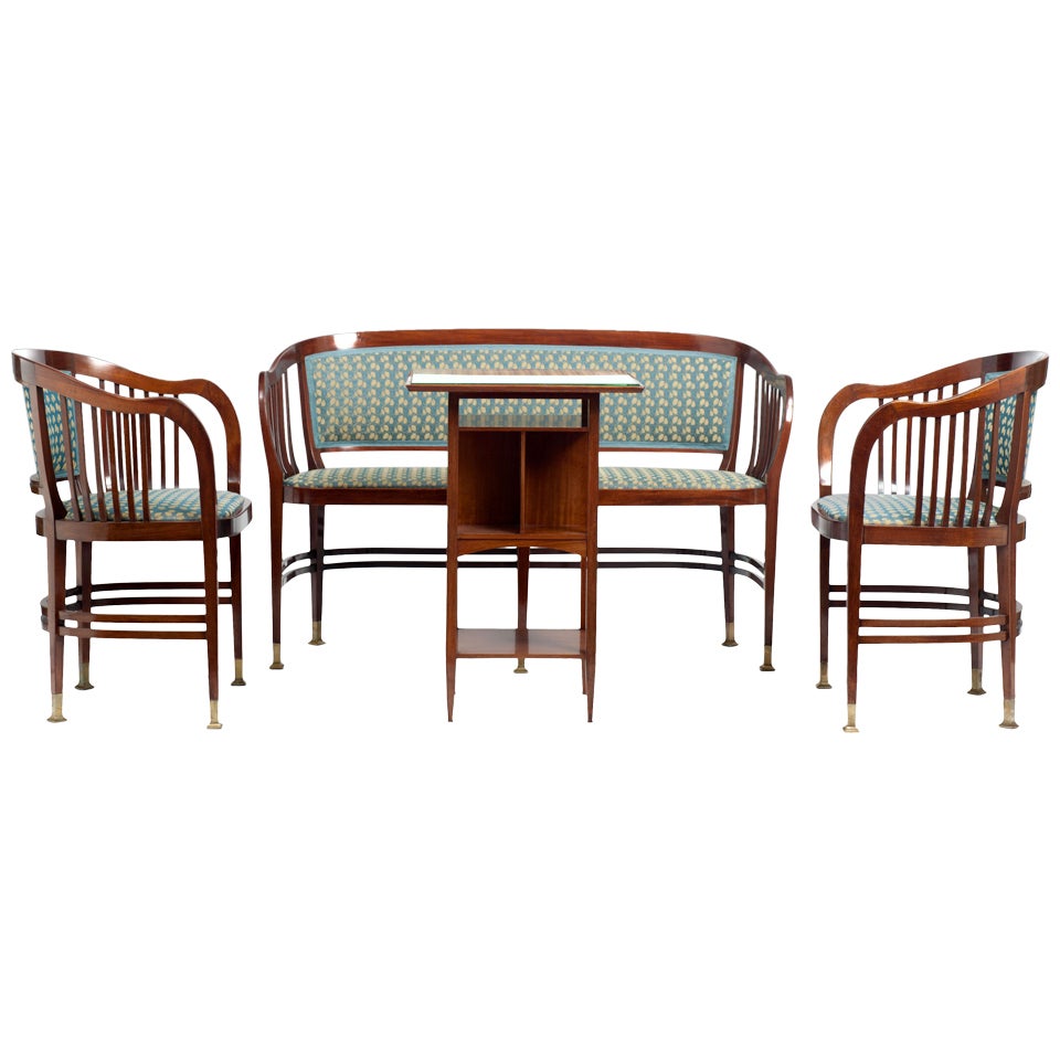 Joseph Maria Olbrich, Seating Group: bench, 3 armchairs, table; Vienna Secession